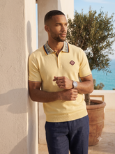 Men's Pale Yellow Patterned-Collar Knit Polo