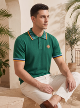Men's Green Patterned-Collar Knit Polo