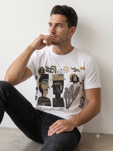 Men's Abstract Graphic Print White T-Shirt