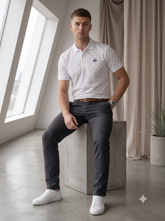 Men's White Monogram Print Polo Shirt