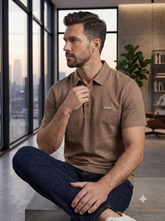 Men's Camel Linen-Blend Polo Shirt