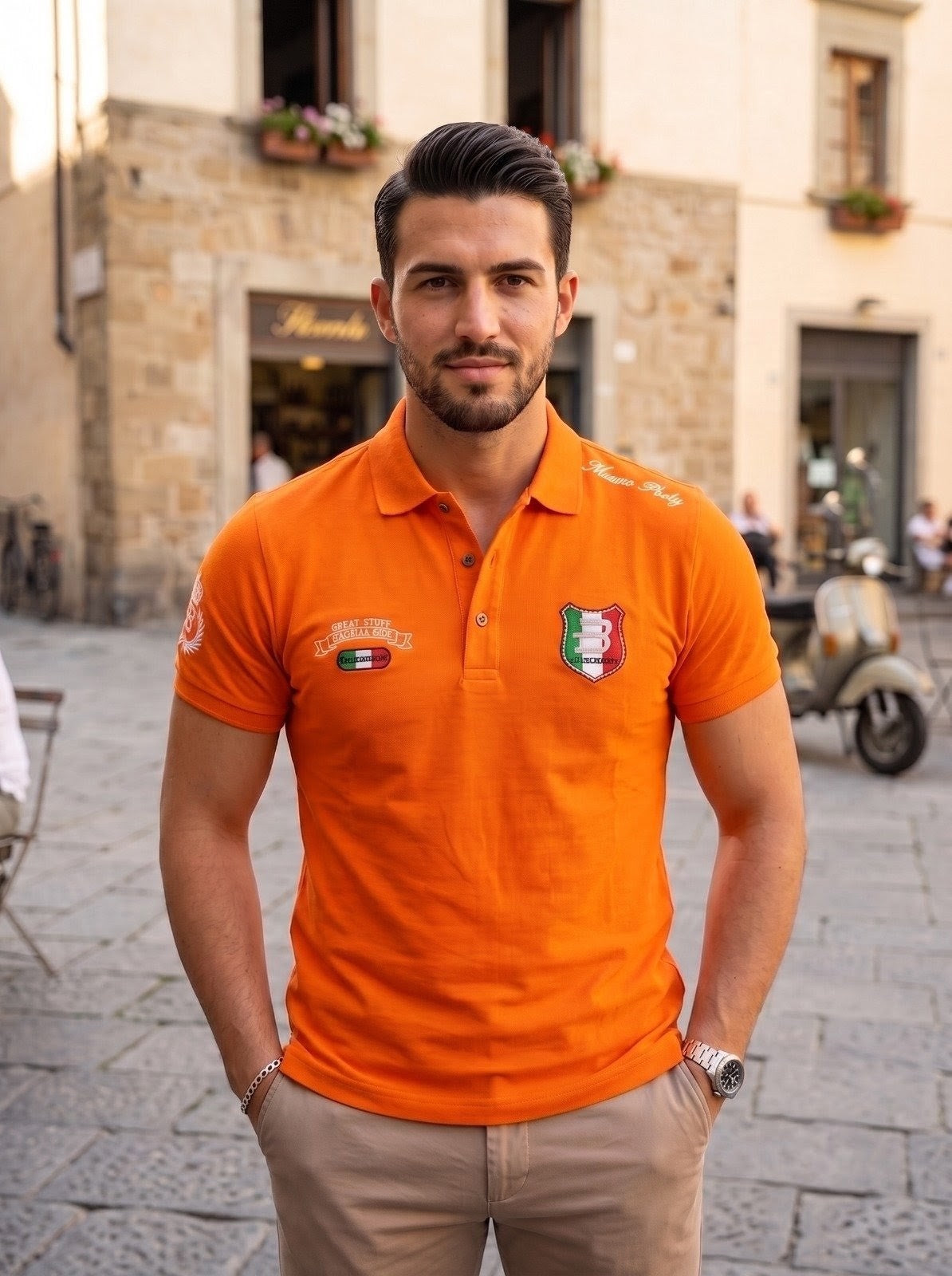 Orange Graphic Polo T-Shirt