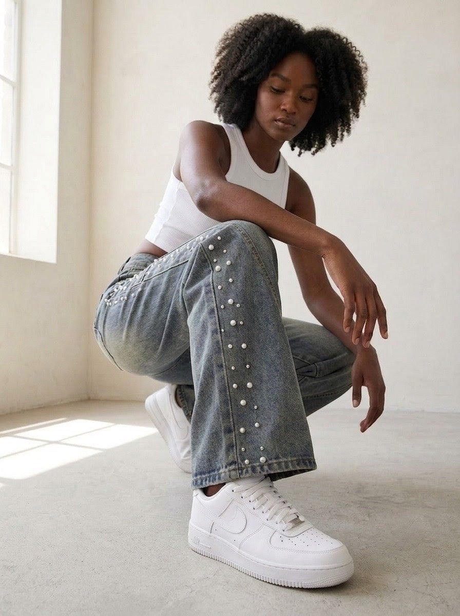 Women's Studded Cargo Wide-Leg Jeans