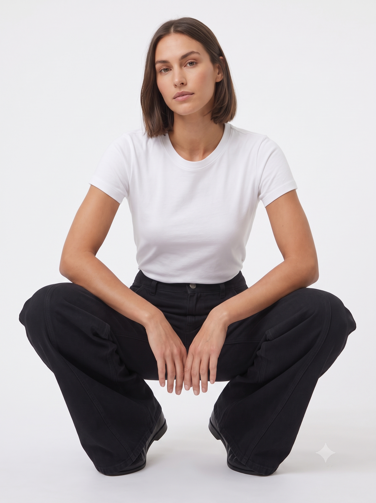 Women's Embroidered Rose Wide-Leg Black Jeans
