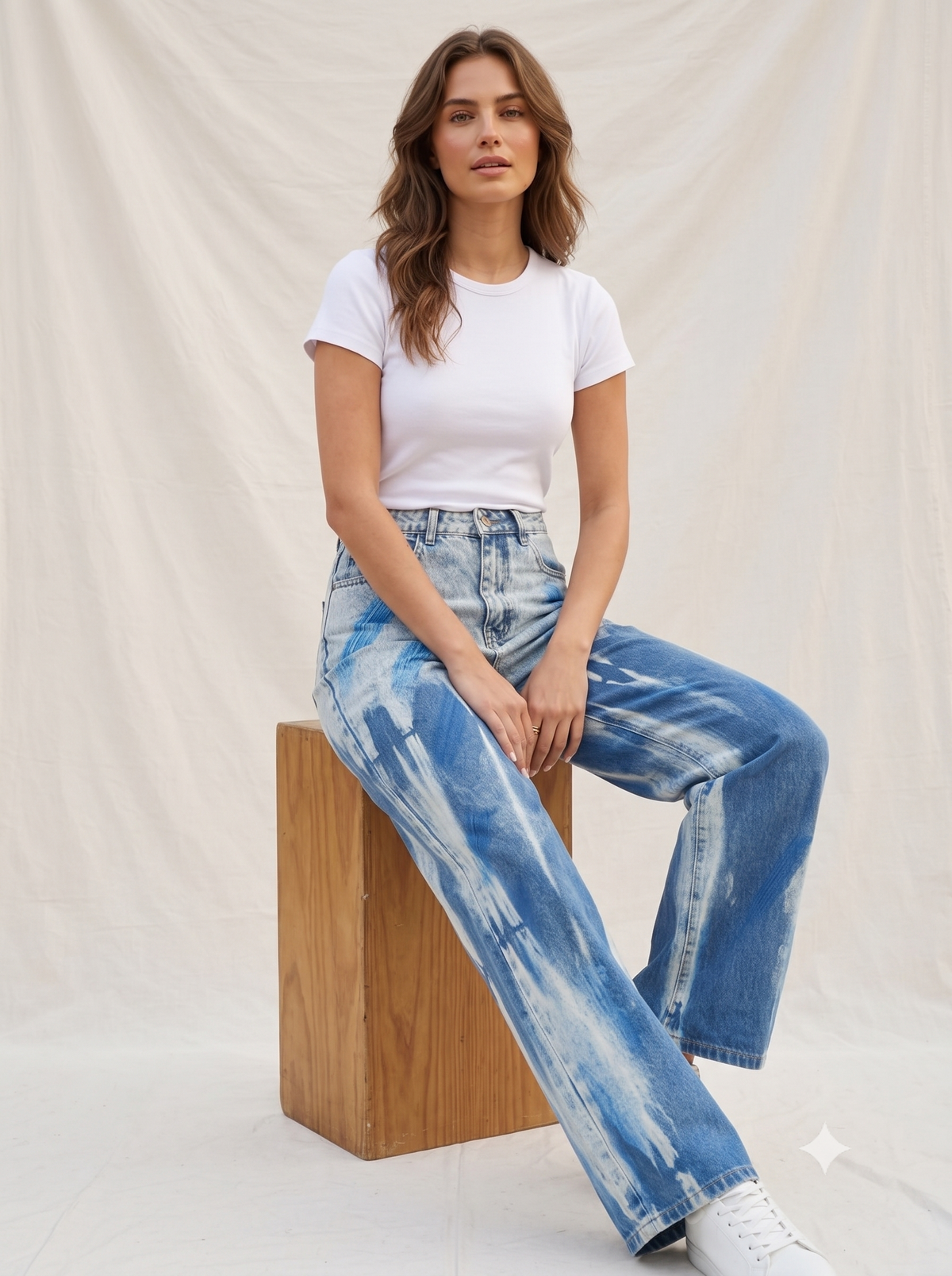 Women's Painted Abstract Tie-Dye Wide-Leg Jeans