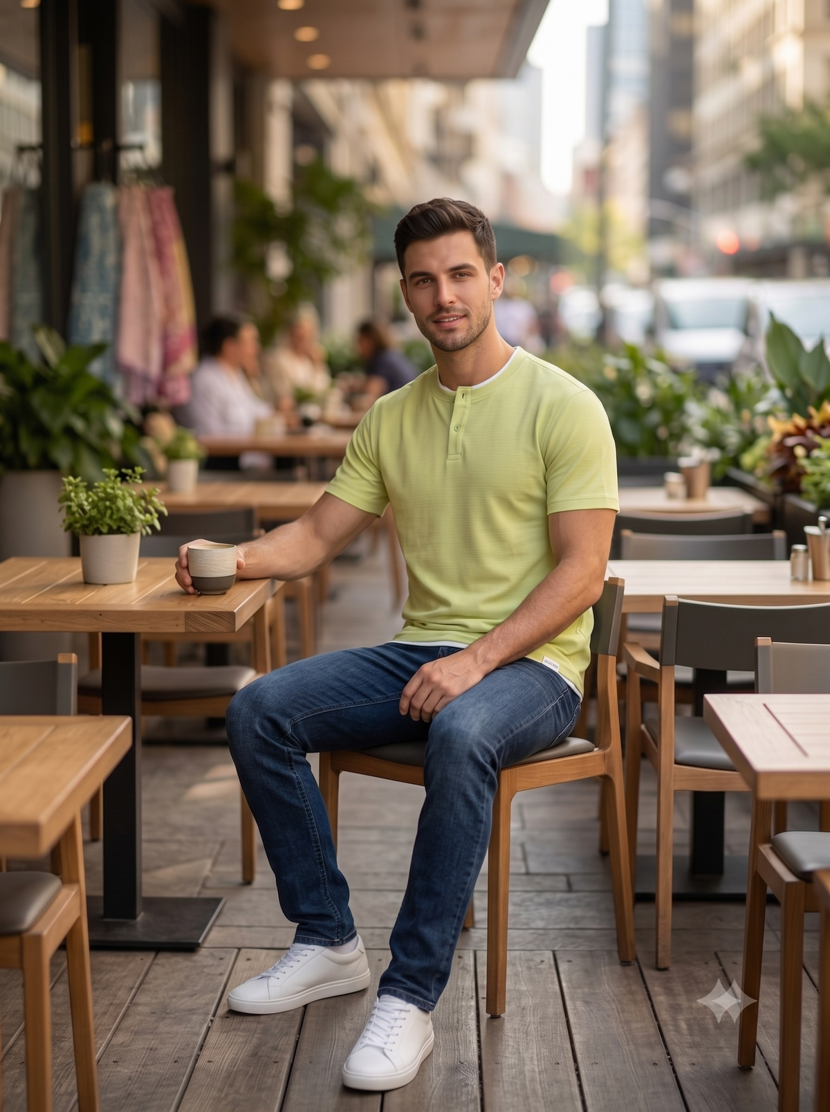 Men's Lime Green Henley T-Shirt