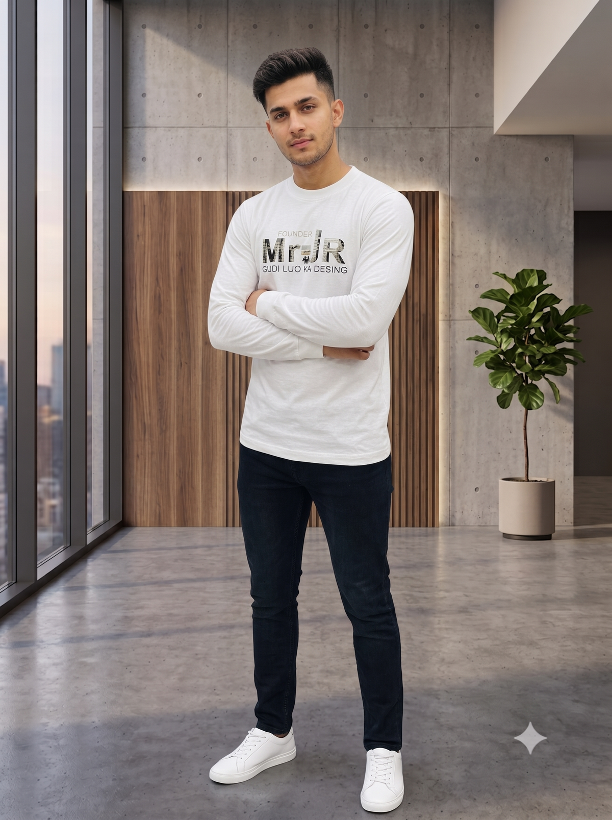 Men's White Graphic Long-Sleeve T-Shirt