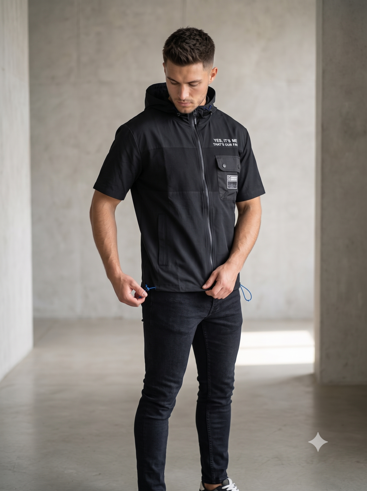 Urban Tech Zip-Up Hooded Short-Sleeve Jacket