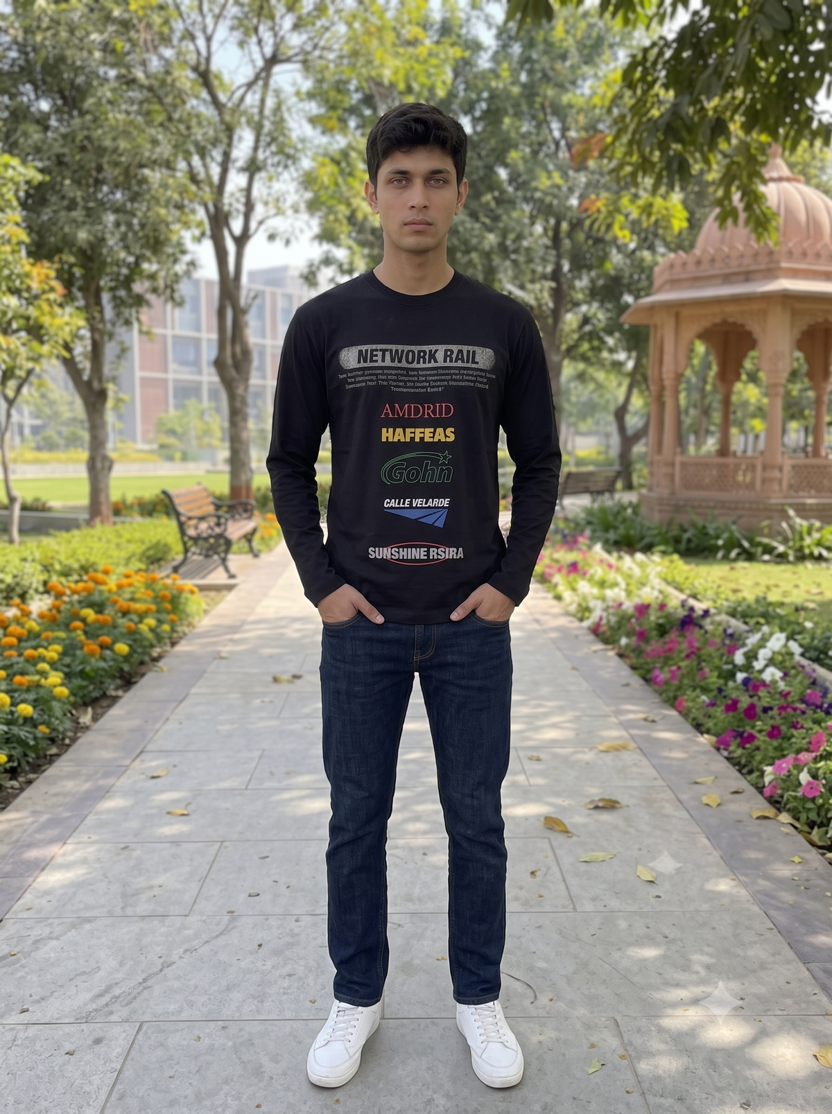 Men's Black Multi-Graphic Long-Sleeve T-Shirt