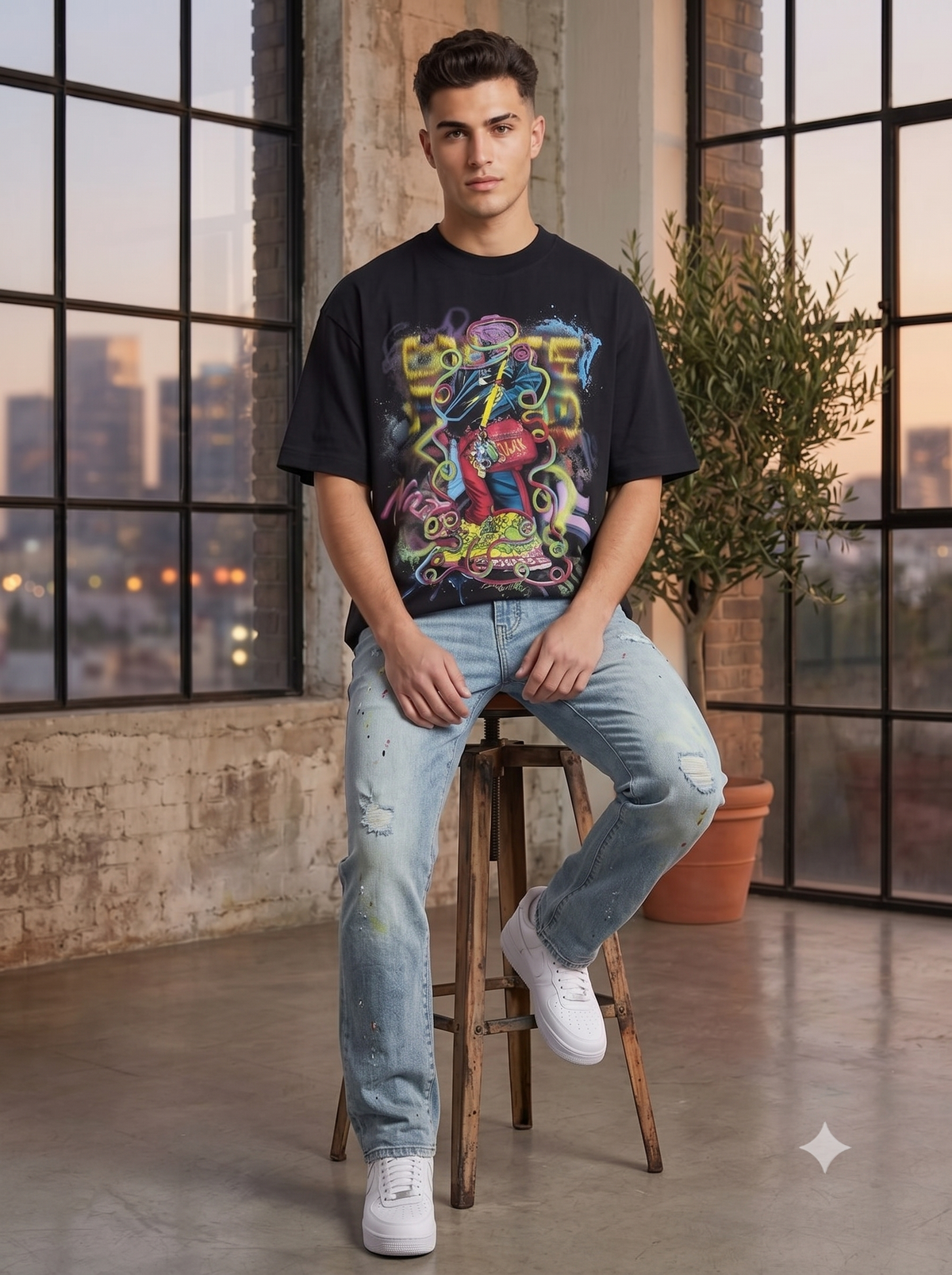 Men's Black Graffiti Street Art Graphic T-Shirt