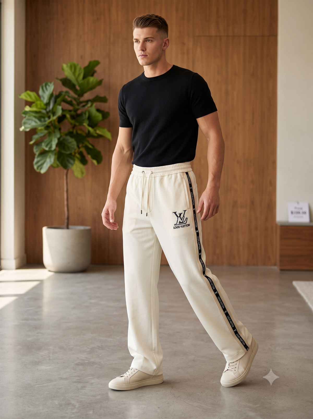Men's Cream Monogram Logo Track Pants