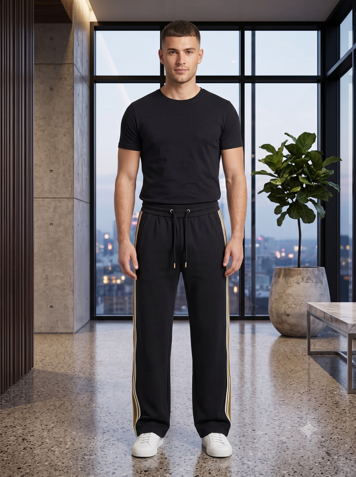 Men's Black & Gold Striped Track Pants