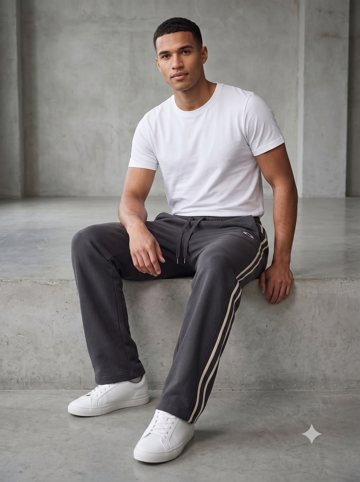 Men's Black Double-Stripe Track Pants