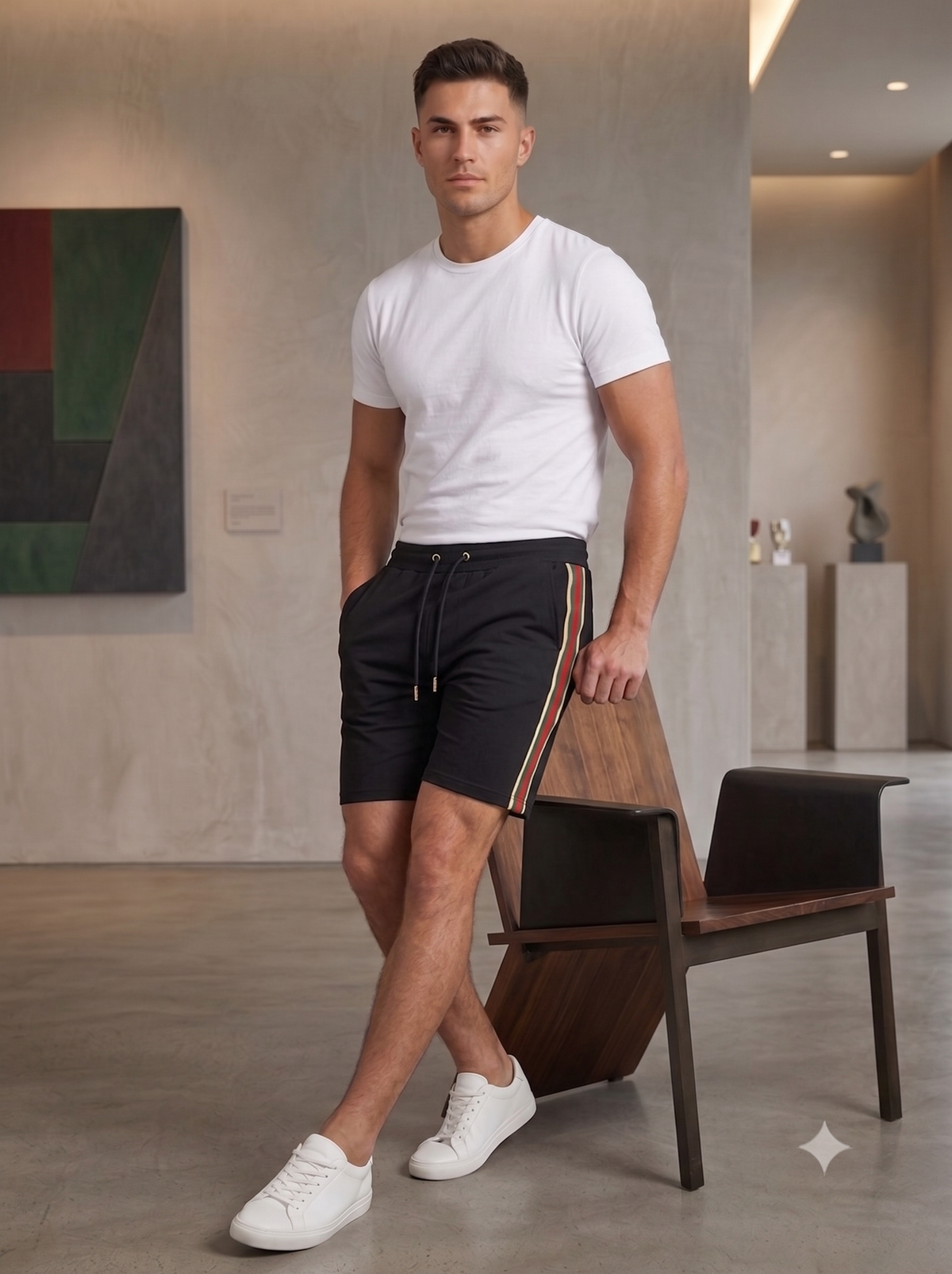 Men's Black Striped Athletic Shorts
