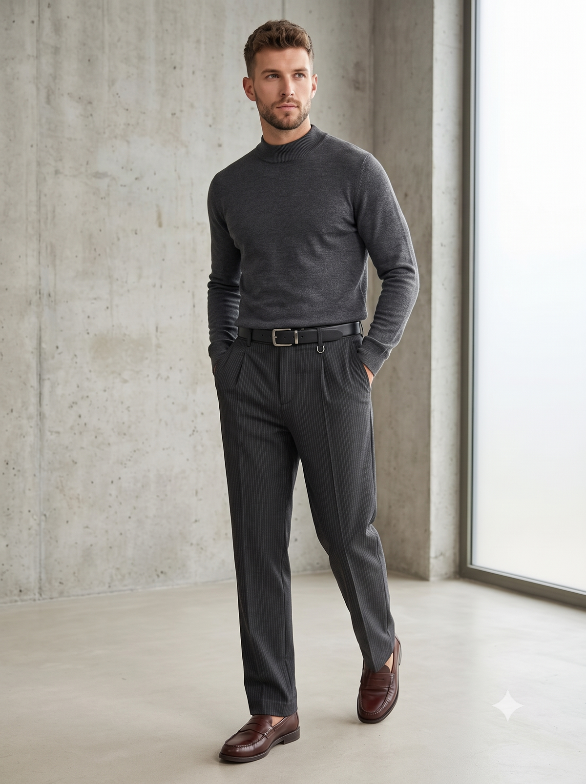 Tailored Charcoal Pinstripe Pleated Trousers