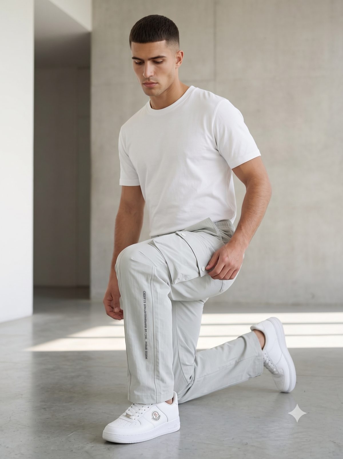 Men's Minimalist Light Grey Straight-Leg Cargo Pants