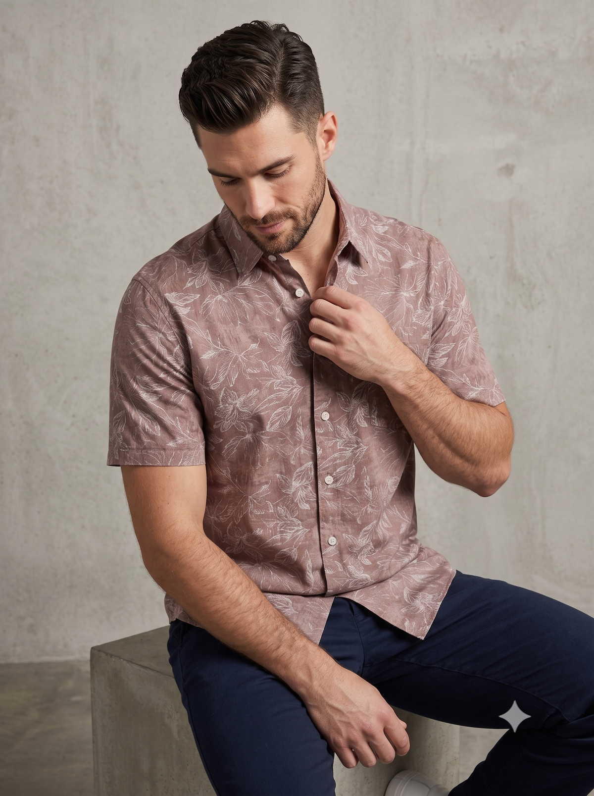 Men's Dusty Rose Floral Short-Sleeve Shirt