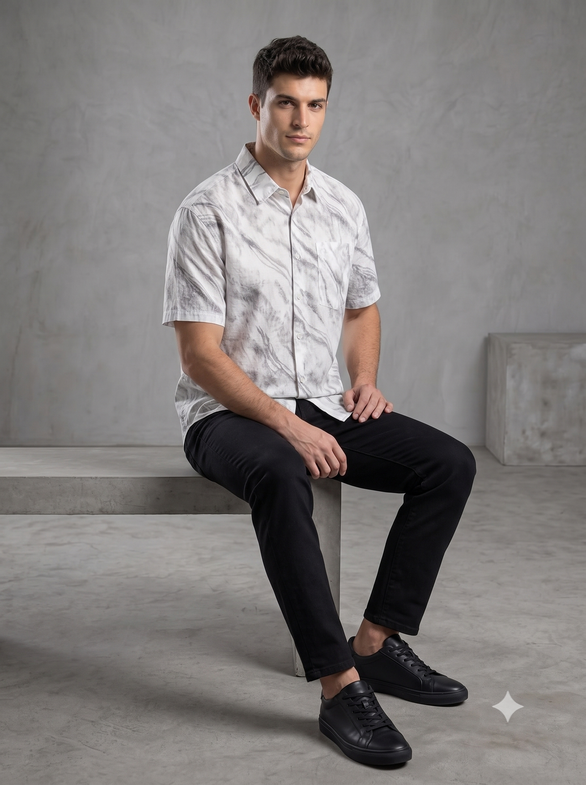 Men's Abstract Marble Print Short Sleeve Button-Down Shirt